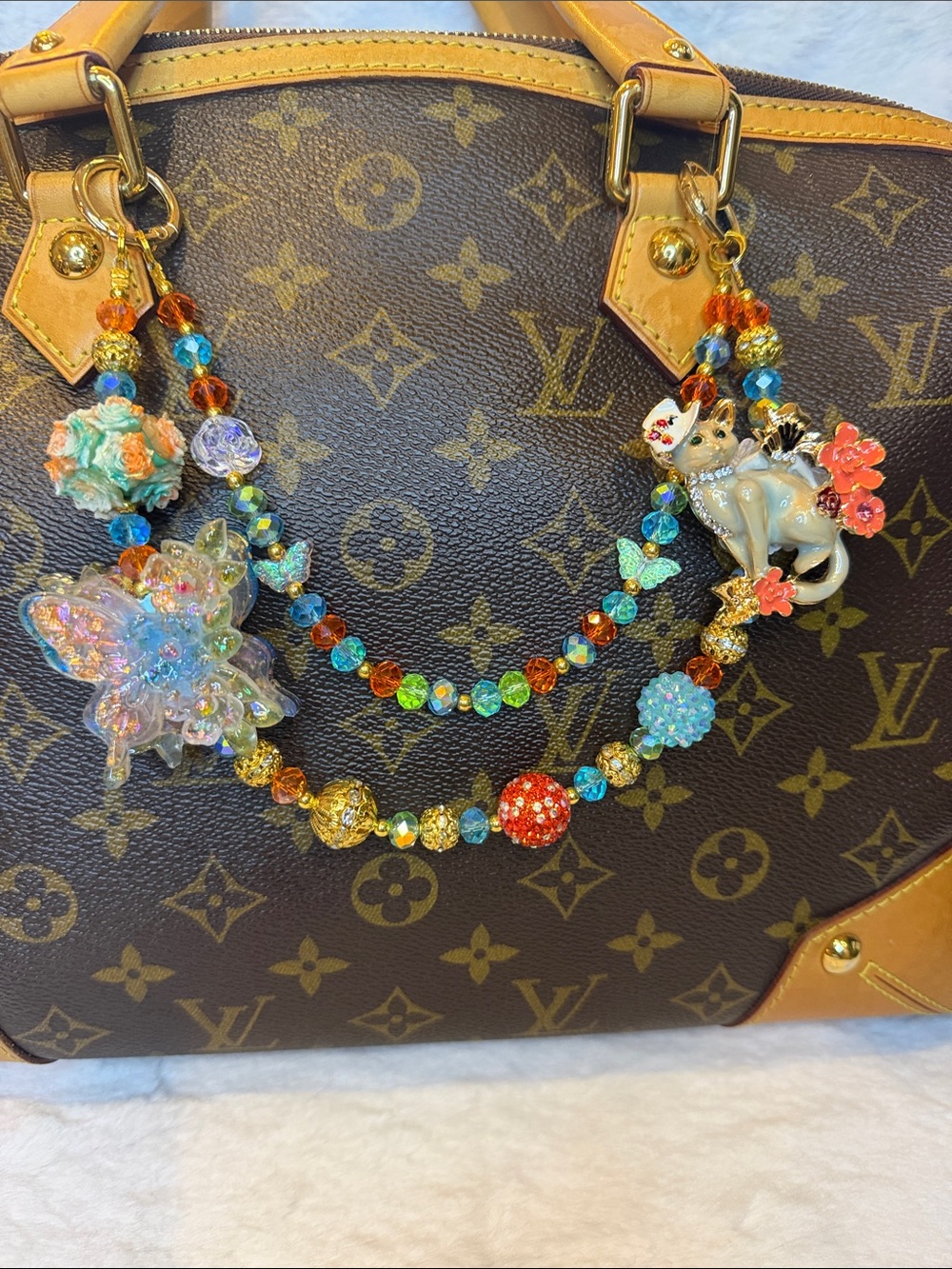Beaded Cat & Butterfly Purse Charm Chain